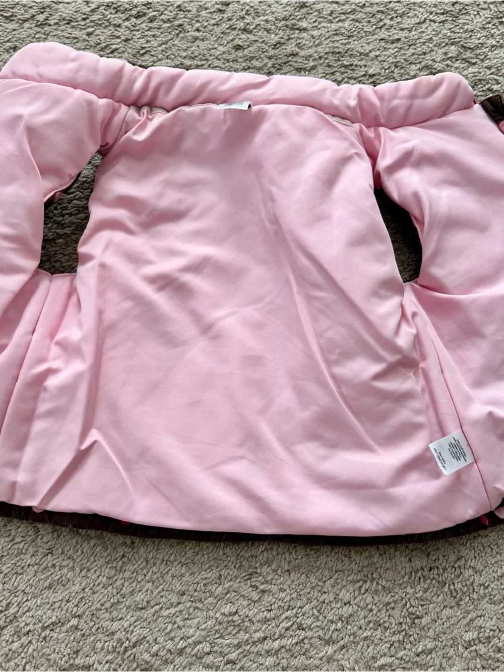 CARTERS Girls Vest Brown Pink Polka Dot Puffer Zip Up Sz 2T with Pockets